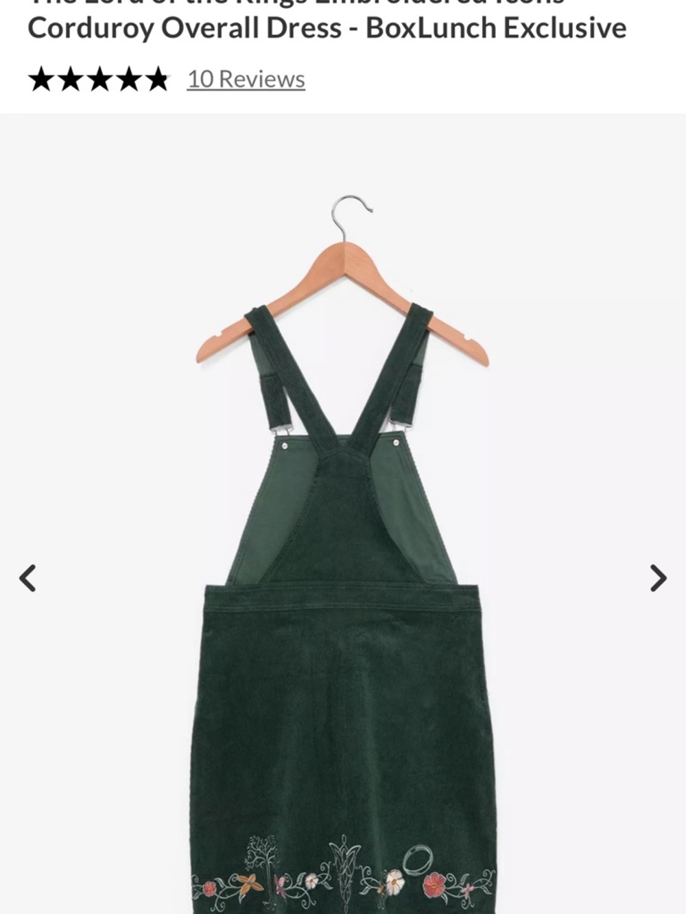 LOTR BoxLunch Embroidered Corduroy Overall Dress in Deep Green - Picture 2 of 7